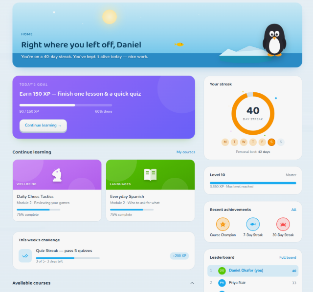 Waddle, the logged-in homepage